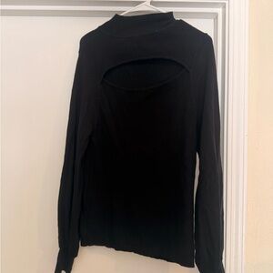 SHEIN Black Long Sleeve Ribbed Top with Back Cutout
